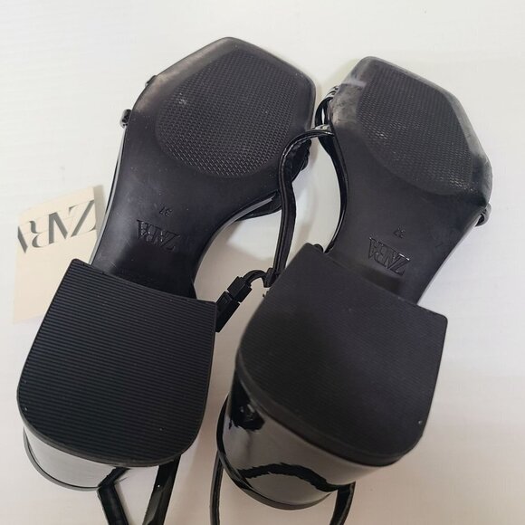 ZARA FAUX PATENT FINISH SANDALS WITH STRAPS  BLACK SIZE 6.5 | 2307/110 - Picture 3 of 10
